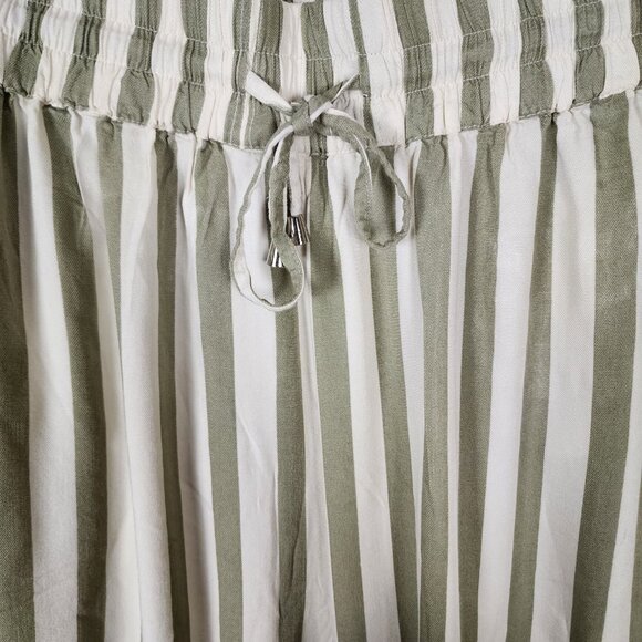 Tamsy Green Stripe High Rise Drawstring Wide Leg Palazzo Pants - Picture 4 of 6